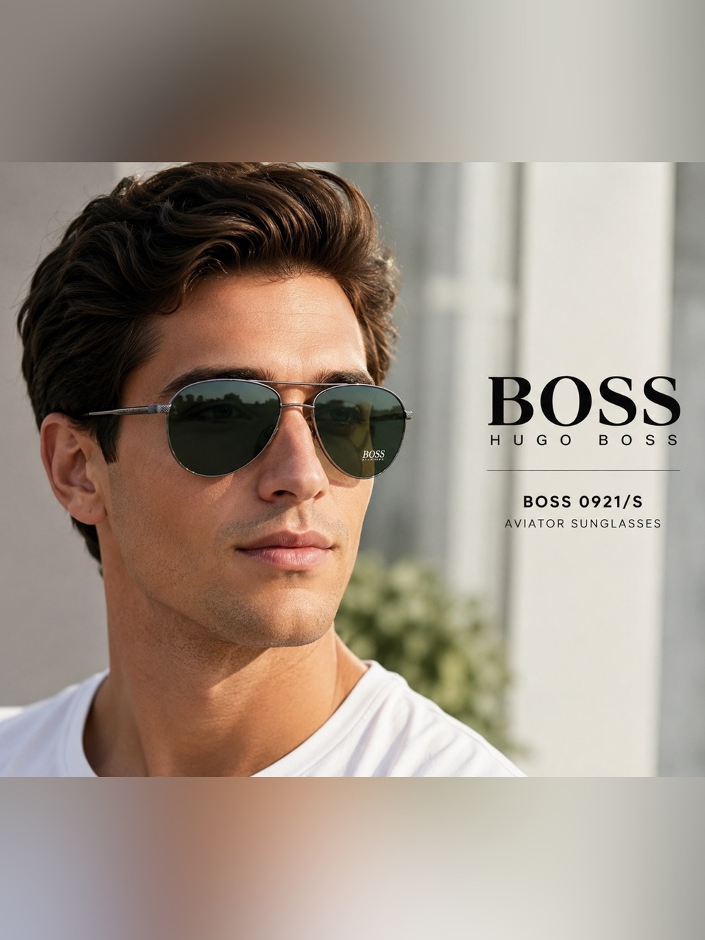 Boss Aviator Sunglasses with Dark Green Lenses and Silver Frame